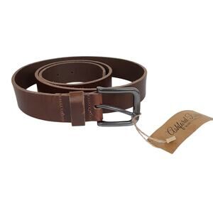 Ashford Ridge Leather Belt Antique Brass Genuine Leather Brown Mens L NWT